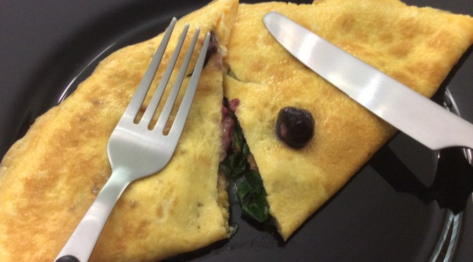 OMELETTE of Wilted Kale, Onions and Mixed Berries